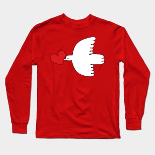 The Dove of Love - line drawn bird with a heart by Cecca Designs for Valentines Long Sleeve T-Shirt